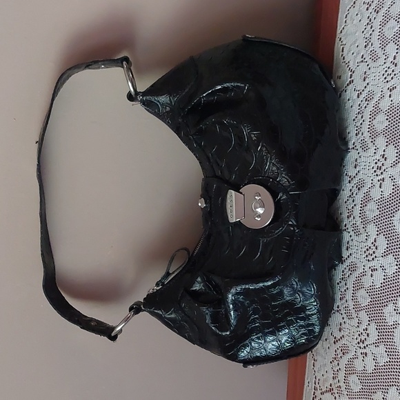 Guess Handbags - Guess Tanzania Black Faux Patent Leather Hobo Shoulder Bag